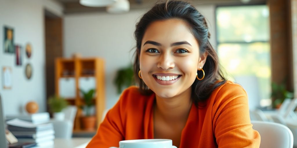 Person energized, bright, productive.