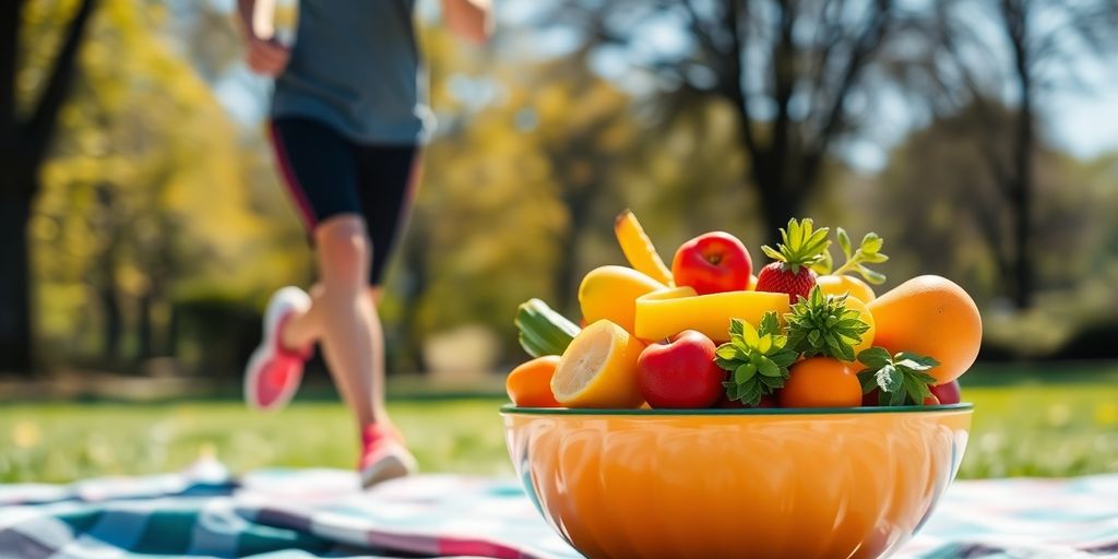 Person exercising with healthy food.